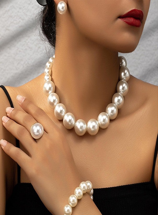 JAVARNV Chunky Pearl Necklaces for Women Pearl Necklace and Earring Set Dainty Gold Jewelry Set Wedding Jewelry Set for Bride Christmas Gifts Stocking Stuffers - Image 2